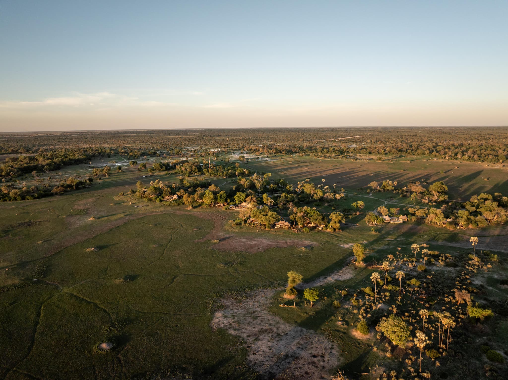 Aerial view of the Okavango Delta and Wilderness Mombo Camp