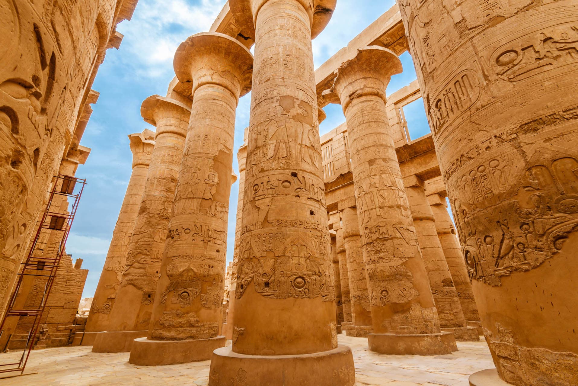 The towering carved columns of the Great Hypostyle Hall at Karnak Temple
