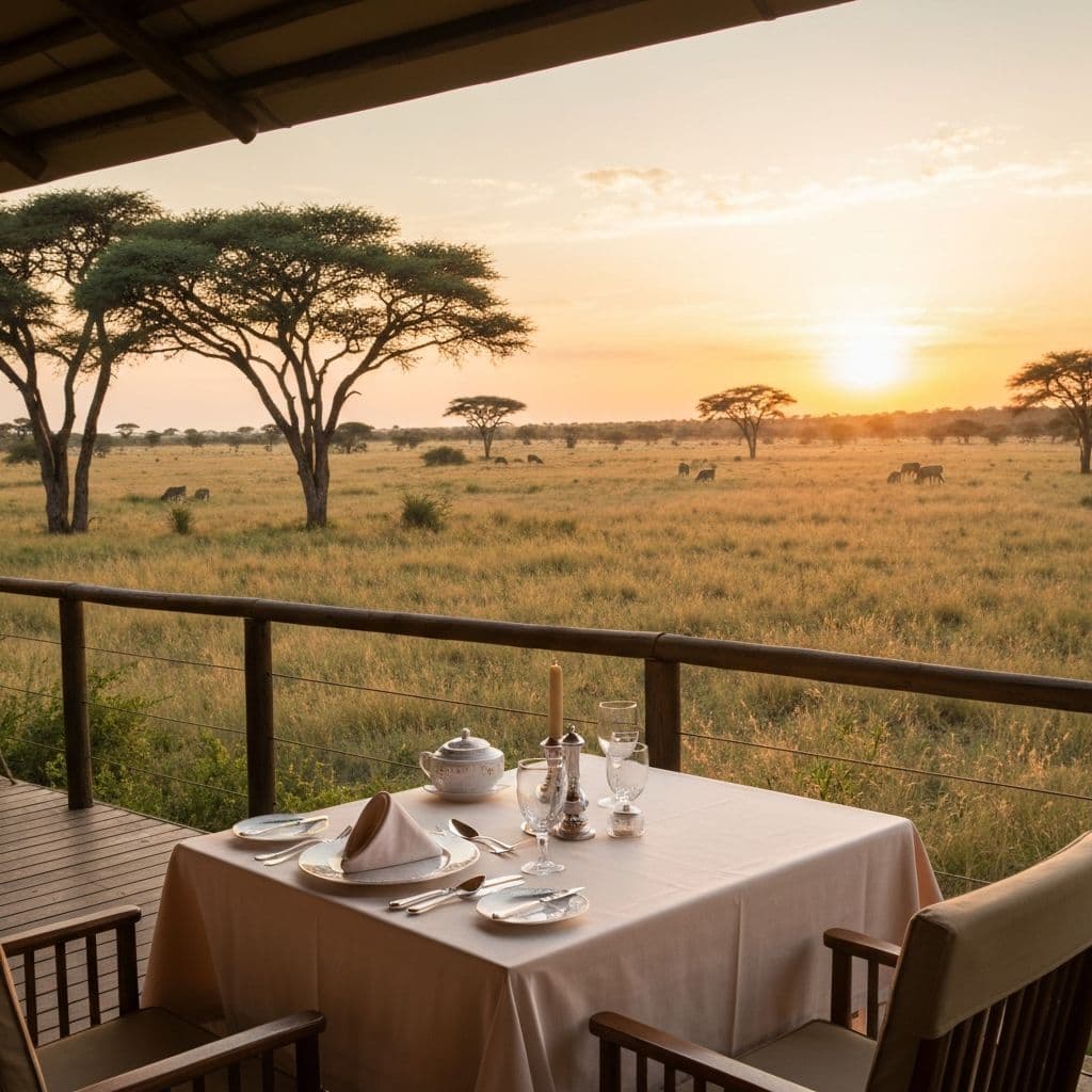 Luxury safari lodge at sunset