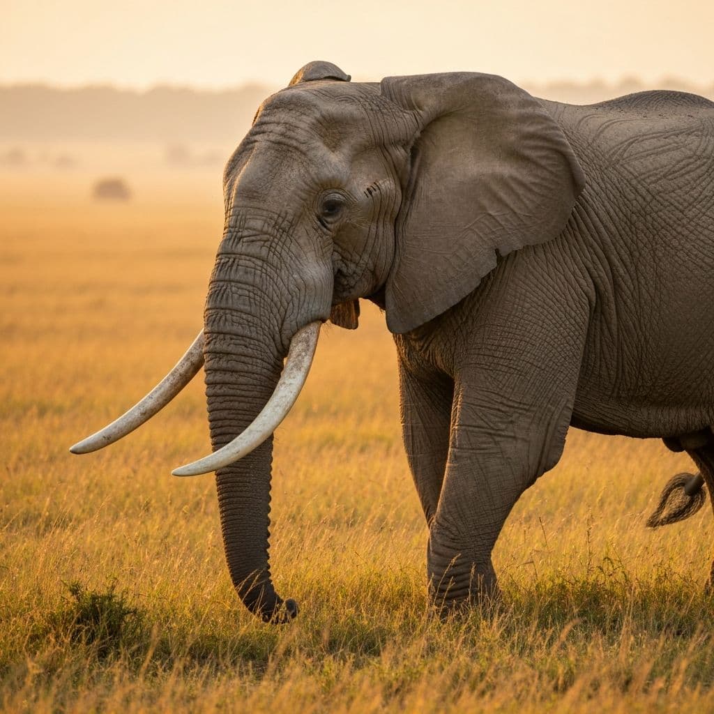 African elephant in golden grasslands