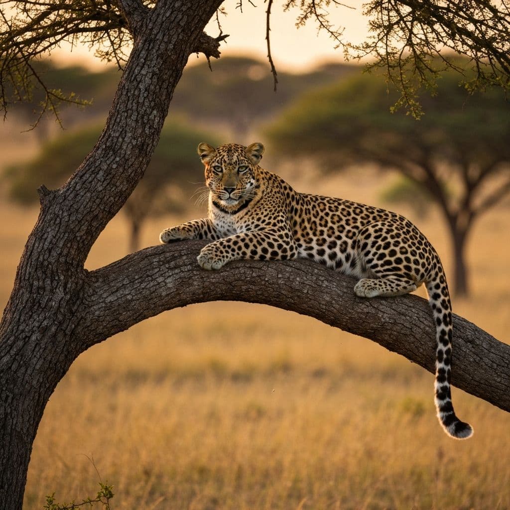 Leopard resting on tree branch