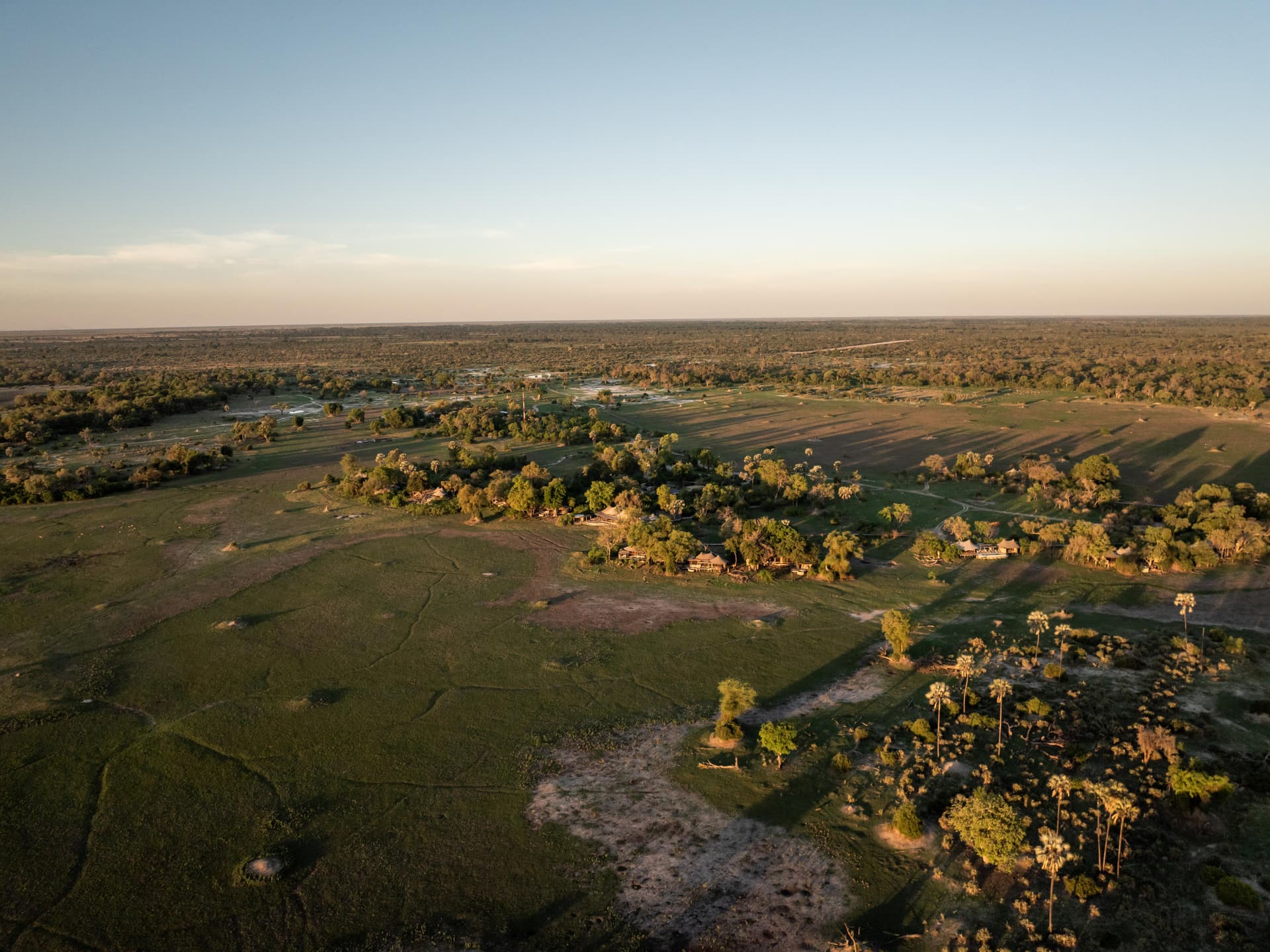 Aerial view of the Okavango Delta and Wilderness Mombo Camp